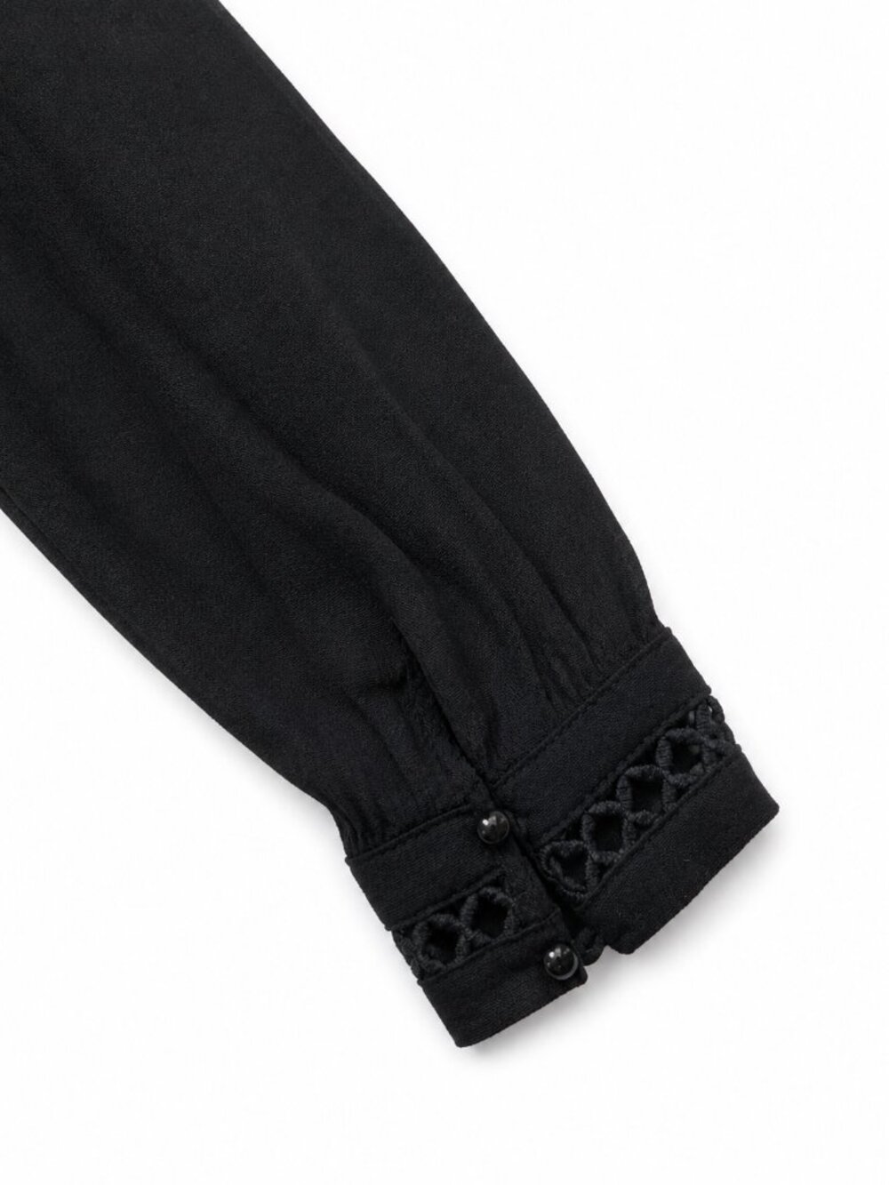 Black Lace Peplum Blouse Sheer Long Sleeve V Neck Elegant Top Size S - Picture 8 of 8